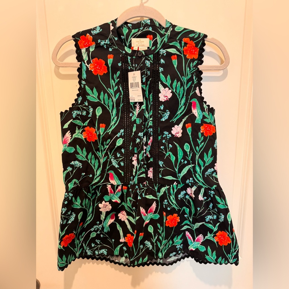 New with Tags! kate spade Black Floral Embroidered Sleeveless Tank